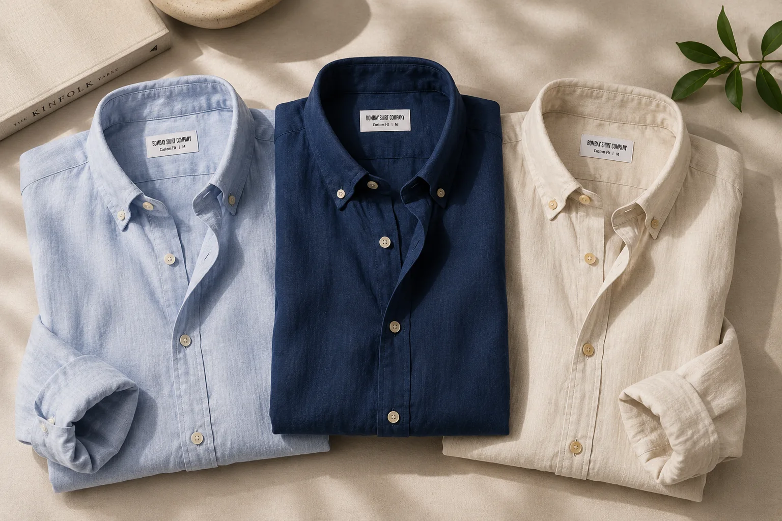 Light blue, navy and ecru finished shirts