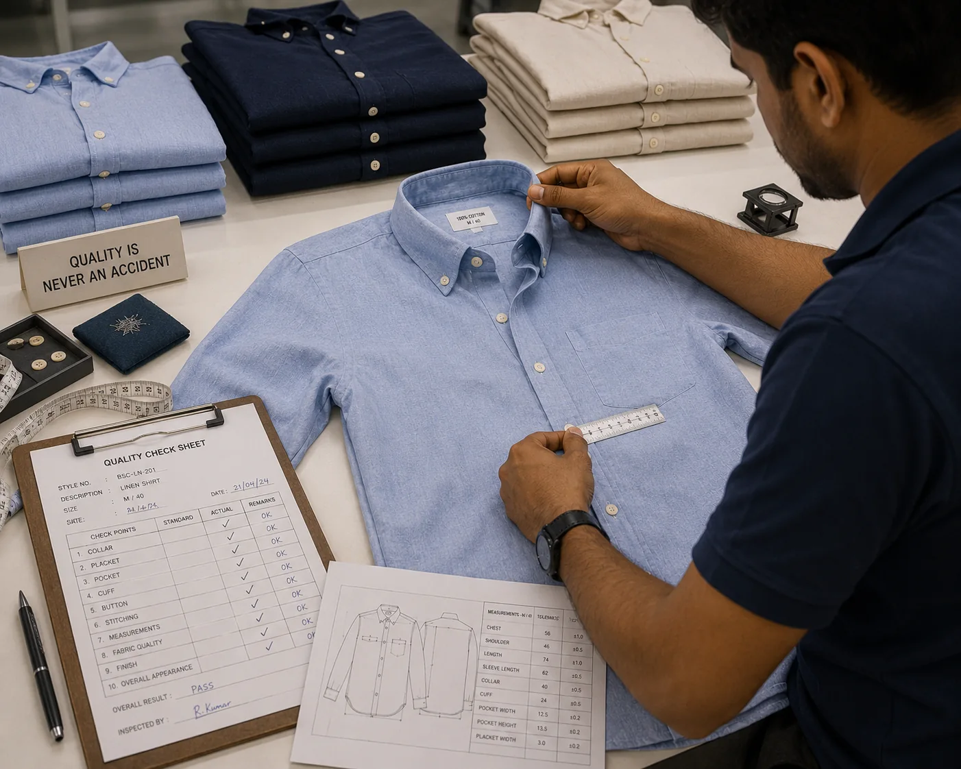 Representative garment quality control inspection