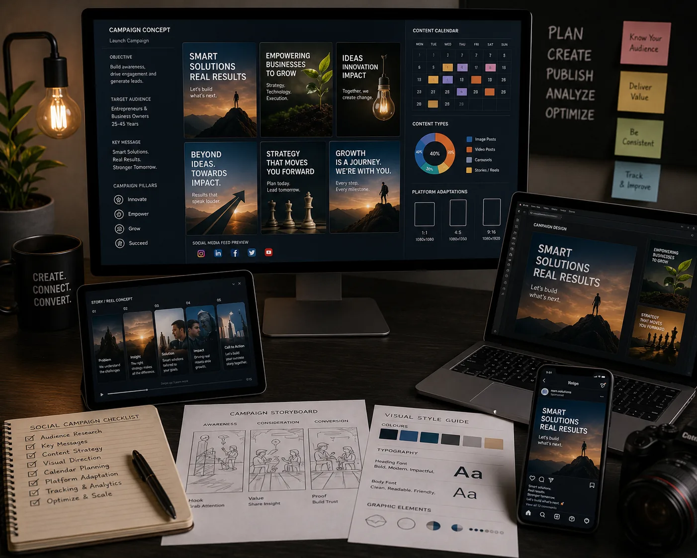 Representative social and digital campaign workspace