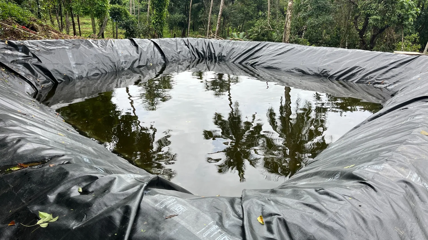 Rainwater harvesting reservoir within a farm operation