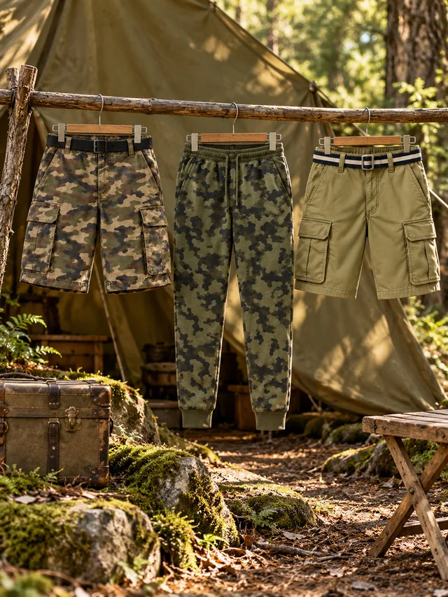 Out there: Pockets, belts and pattern take their place at basecamp.