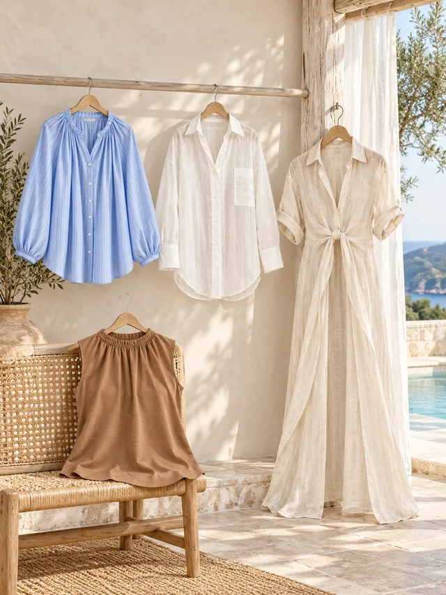Lightness: Gather, drape and translucency in a poolside wardrobe.